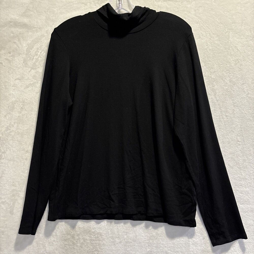 EILEEN FISHER Top Womens Large Rayon Stretch Jersey Turtleneck Long Sleeve Black